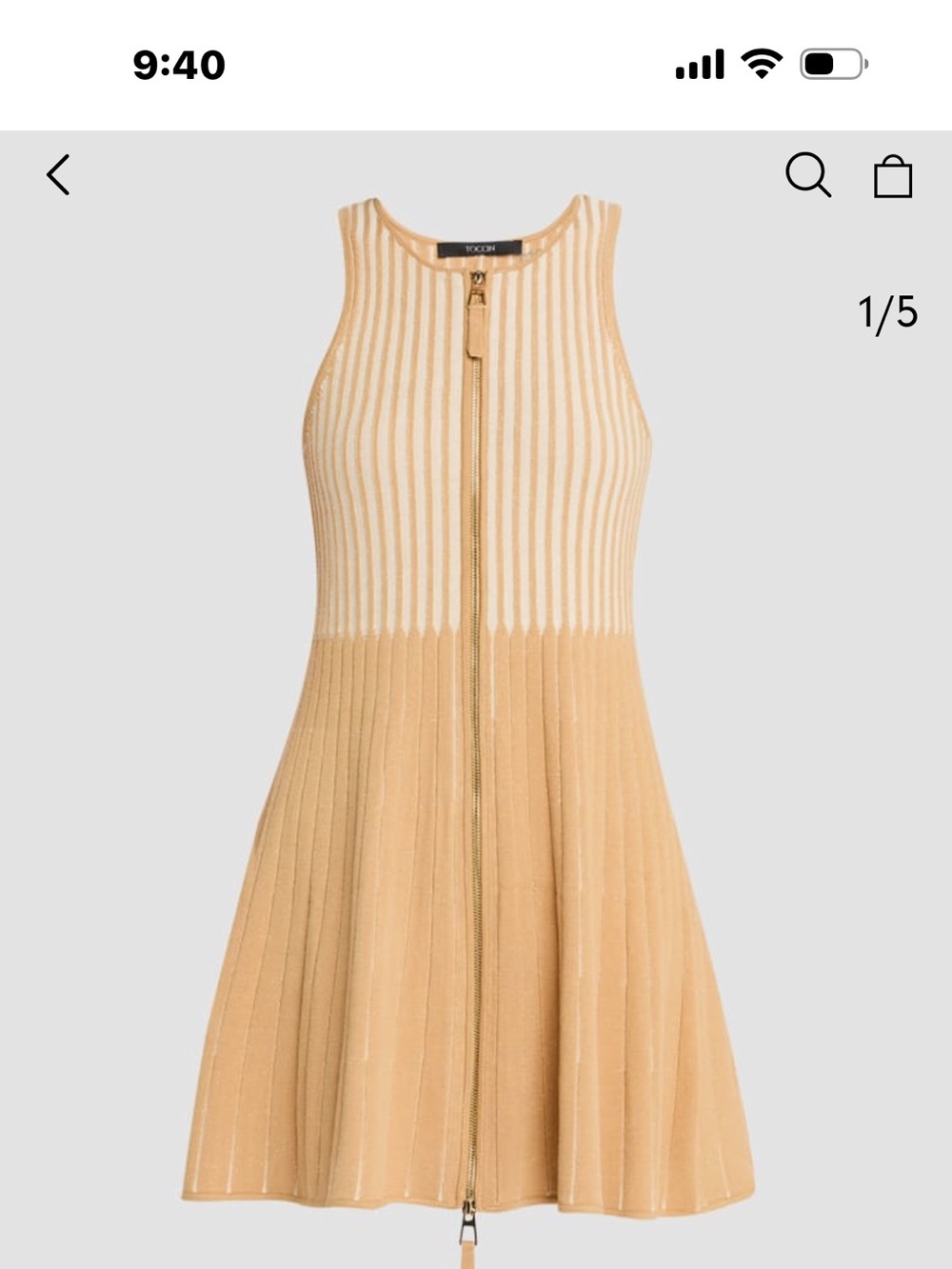 Toccin Lex Zip-Front Sleeveless Dress in Beige and Cream